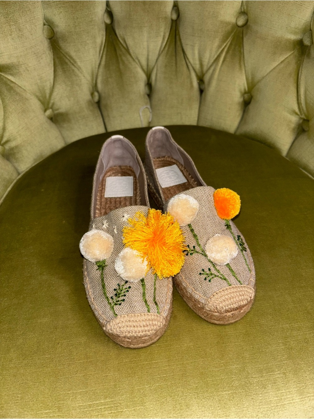 NIB Tory Burch Lily Platform Espadrille, Linen/Embroidery Natural $228 - Picture 2 of 10